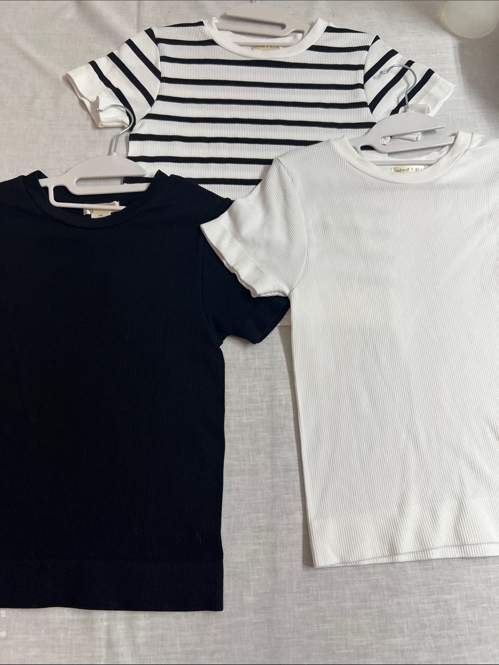 🌞 Sugar & Rose Fitted Short Sleeve Top Black & White Stripe, Black, or White S/M